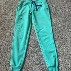 Figs Kids Aqua Joggers with Navy Drawstring